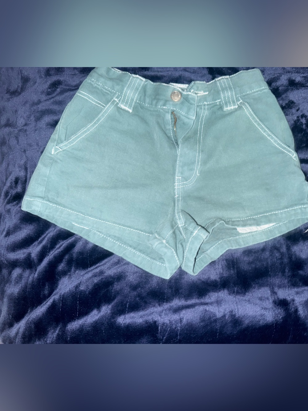 PacSun Teal High-Rise Jean Shorts with White Stitching